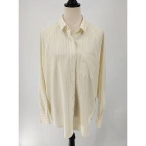 Universal Thread Womens Size XL Yellow white Striped Button Down Long Sleeve